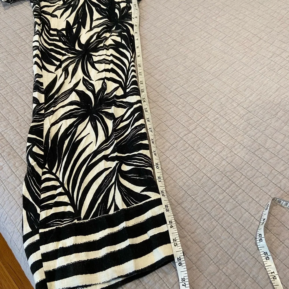 ZARA Black & Cream Palm Print Linen Jumpsuit | Size Small